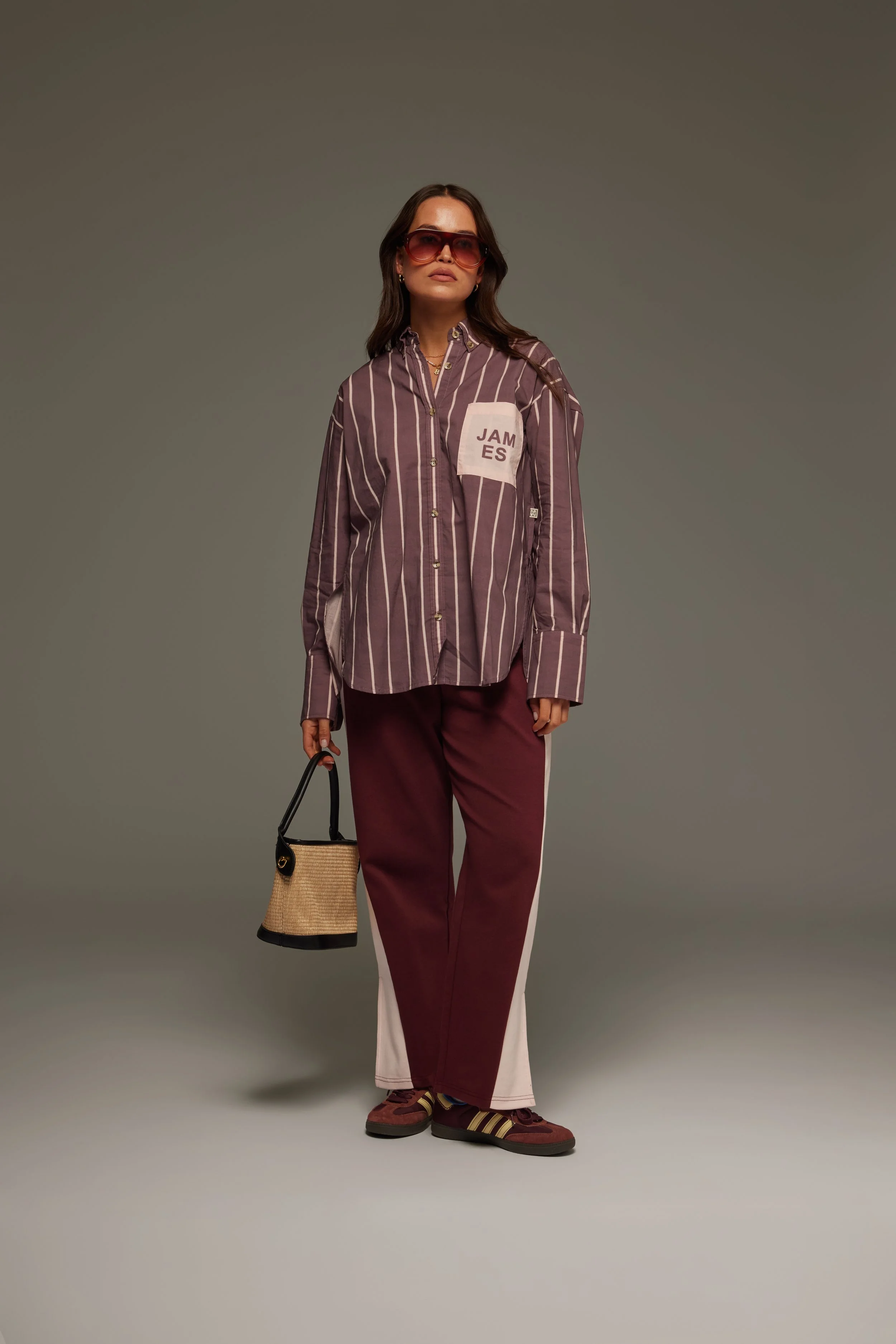 Araminta James Alpine Cotton stripe shirt, Red Wine — With